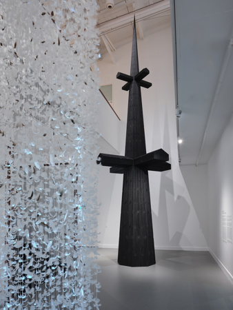 An installation image of the exhibition Te Hau Whakatonu - A series of never-ending beginnings, works in the Govett-Brewster Art Gallery's permanent collection by Māori artists.