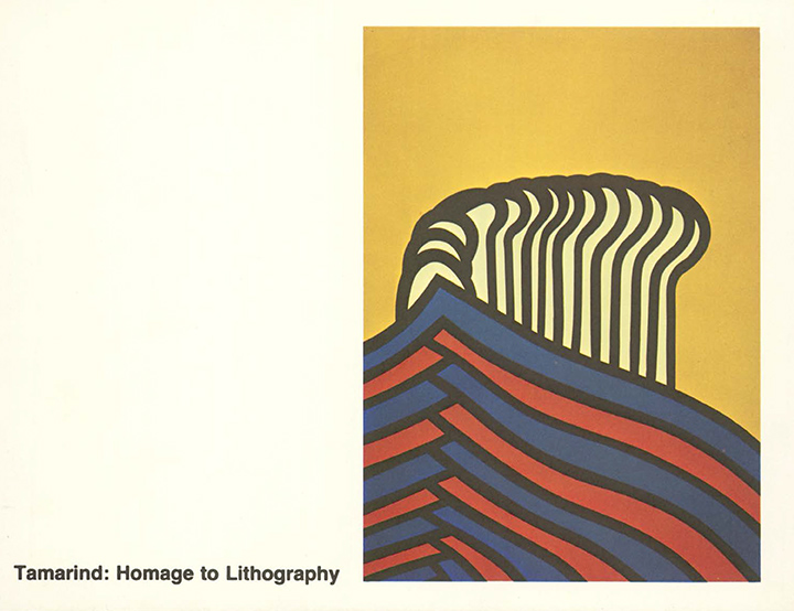 Catalogue cover with text 'Tamarind: Homage to Lithography' and a colourful abstract printed form at right. Catalogue cover with text 'Tamarind: Homage to Lithography' and a colourful abstract printed form at right.