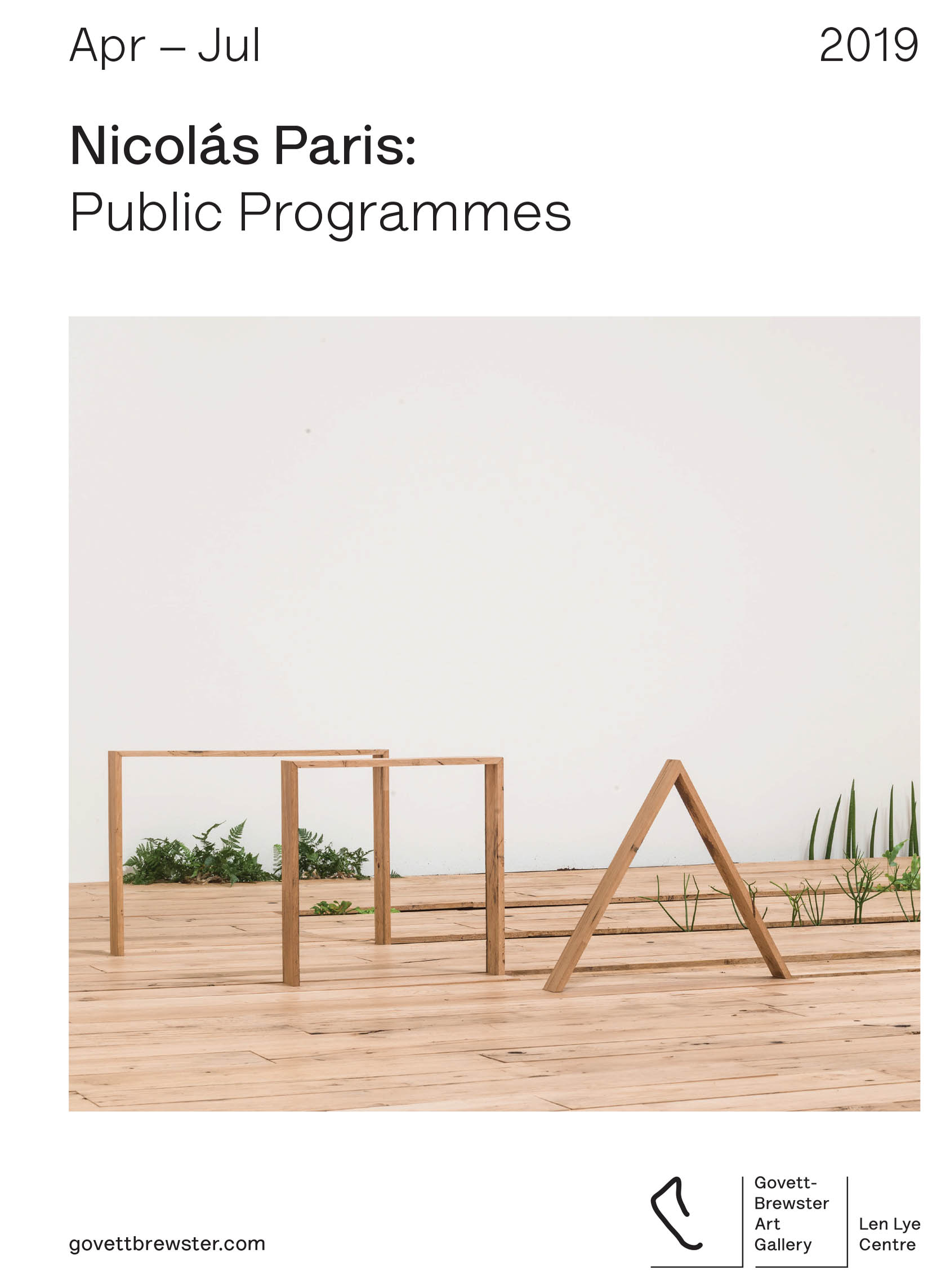Cover of small publication promoting the events surrounding Nicholas Paris' 2019 exhibition at the Govett-Brewster Art Gallery. The cover image is of some gallery floorboards lifted and arranged to rise out of the floor in squares and a triangle, and plants growing out of the exposed floor cavities. Cover of small publication promoting the events surrounding Nicholas Paris' 2019 exhibition at the Govett-Brewster Art Gallery. The cover image is of some gallery floorboards lifted and arranged to rise out of the floor in squares and a triangle, and plants growing out of the exposed floor cavities.