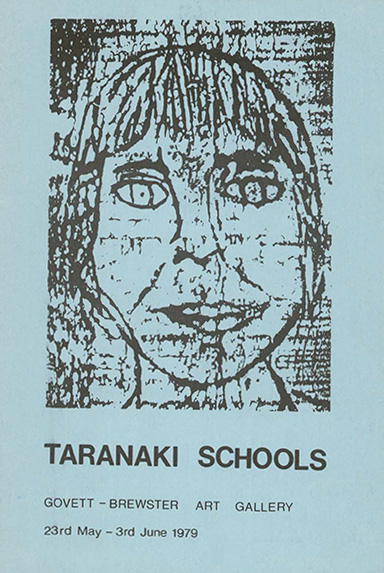 Catalogue cover with black drawing of a child's face on blue background, text stating Taranaki Schools. Catalogue cover with black drawing of a child's face on blue background, text stating Taranaki Schools.