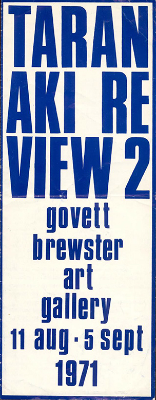 Catalogue cover with blue text stating Taranaki Review 2 Catalogue cover with blue text stating Taranaki Review 2